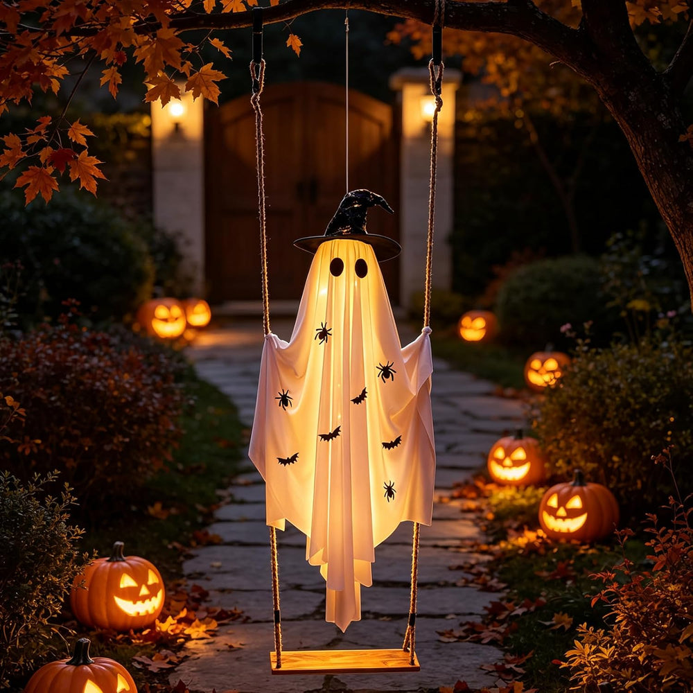Halloween Decorations Outdoor, 5FT Lighted Swing Ghost Halloween Decoration w...