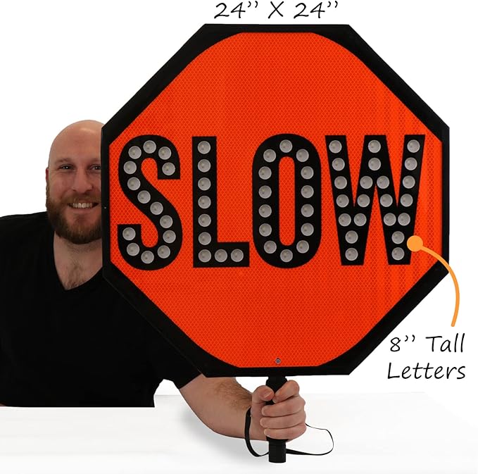 SmartSign 24" LED Stop/Slow Paddle, Rechargeable Battery & Charger, ...