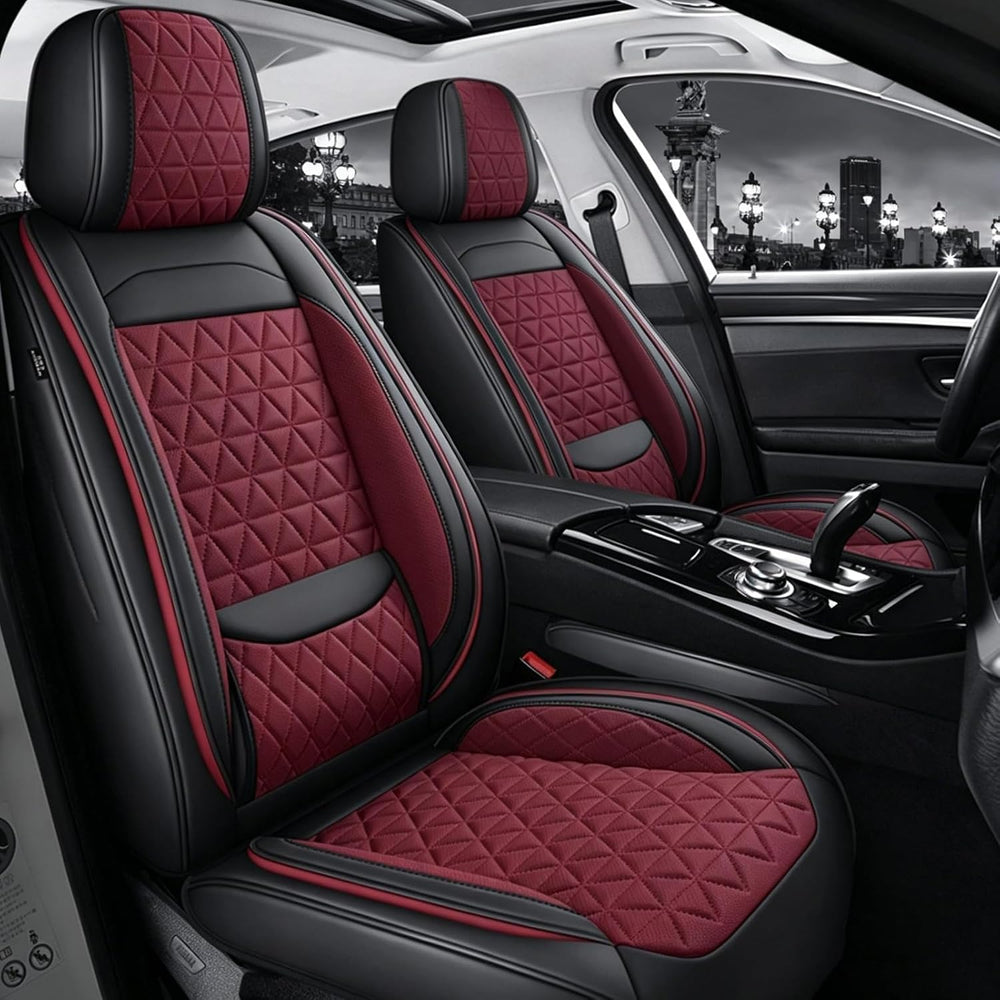 Wine Red Leather Car Seat Covers Full Set Women Luxury Non-Slip Seat Covers