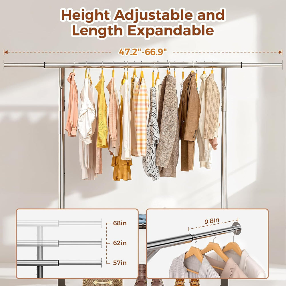Luxspire Double Rod Clothing Racks for Hanging Clothes Load 650 LBS, Silver
