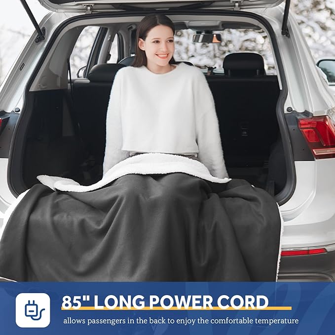 Sealy 12-Volt Heated Car Blanket, Portable Electric Blanket