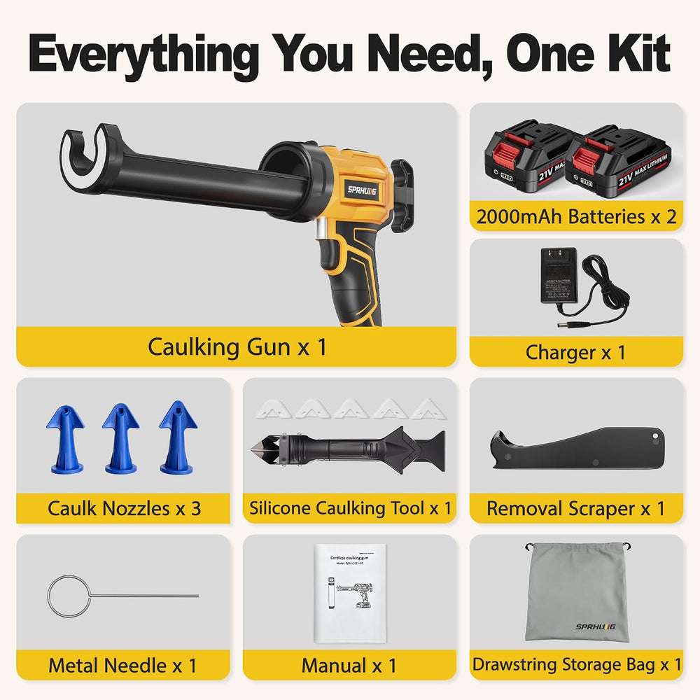 Cordless Electric Caulking Gun Automatic Battery Powered Caulk Gun with 21V 2...