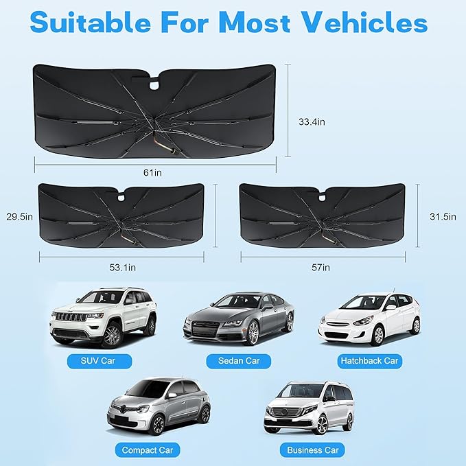 Windshield Sun Shade Umbrella, Portable Foldable, Spring Structure Wind Shield