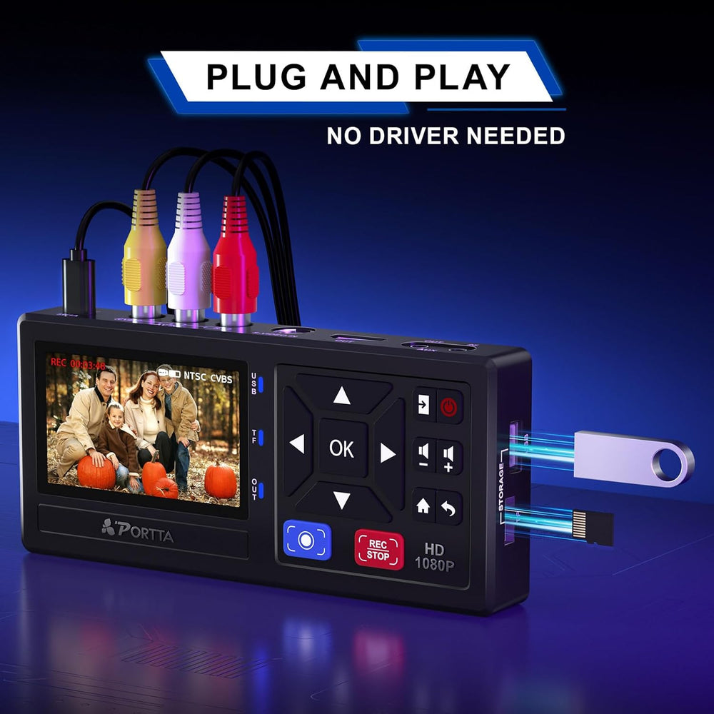 Portta VHS to Digital Converter, Video to Digital Recorder with Remote, Compa...