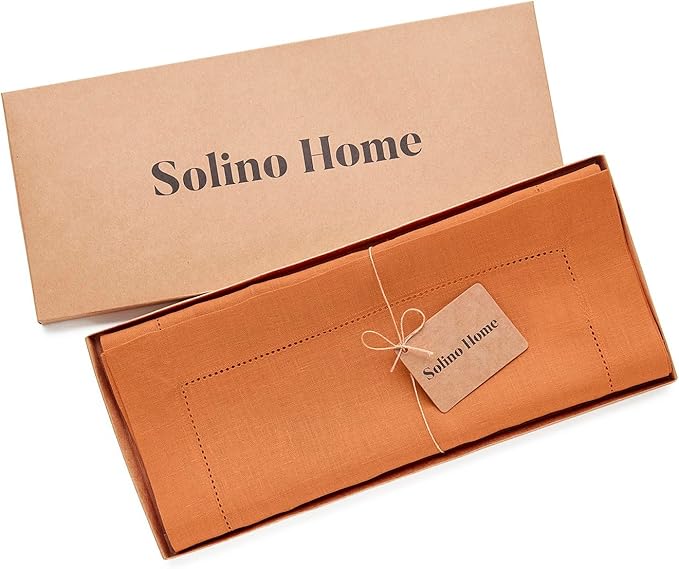 Solino Home Linen Pumpkin Hemstitch Table Runner 36 Inches - 100% Pure Linen ...