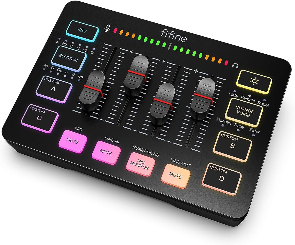 FIFINE Ampligame SC3 Gaming Audio Mixer with Indi-Fader and Volume Control