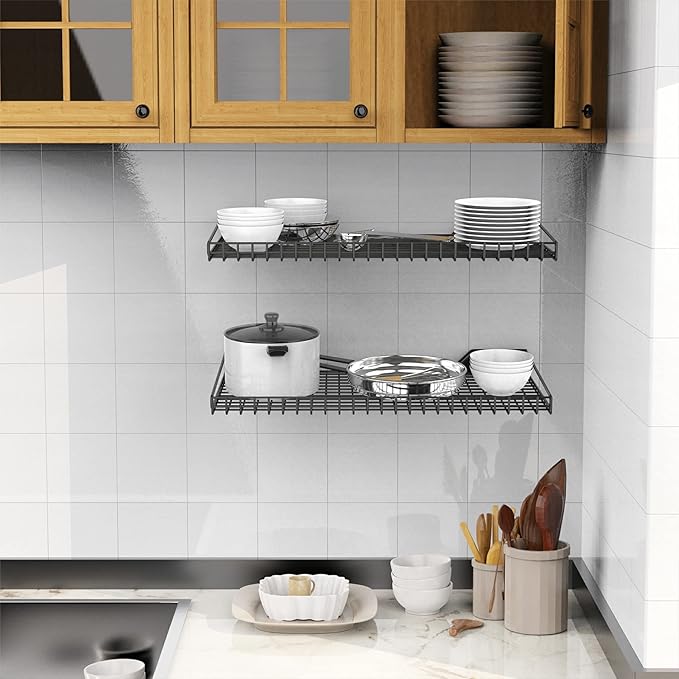 WALMANN Garage Wall Shelf, 4 Wall-Mounted Storage Shelves