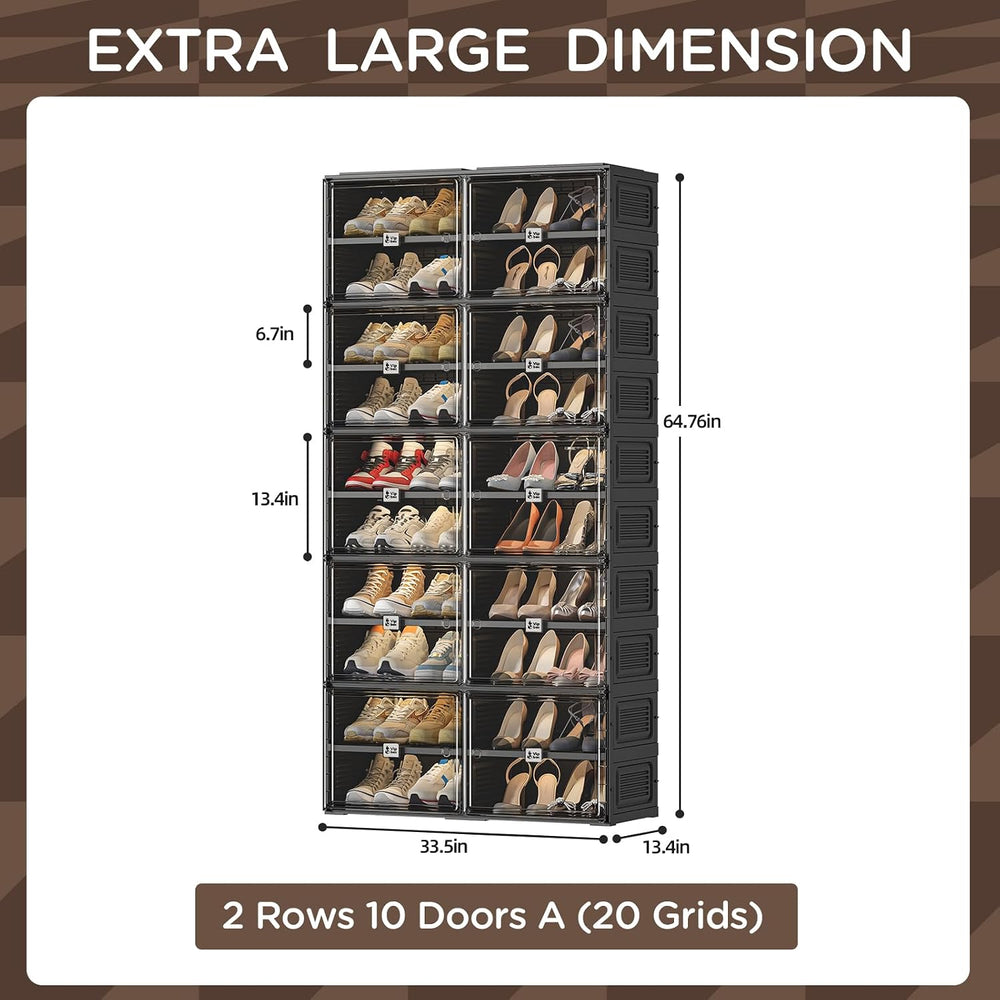 Shoe Rack Organizer Cabinet for Closet Entryway,Clear Shoe Storage Boxes Stac...