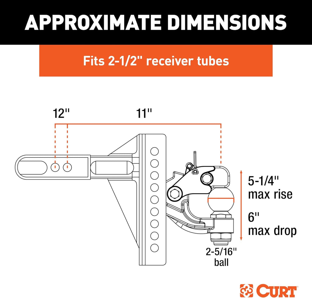 CURT 45908 Adjustable Ball and Pintle Channel Mount, 2-1/2" Shank, 20K