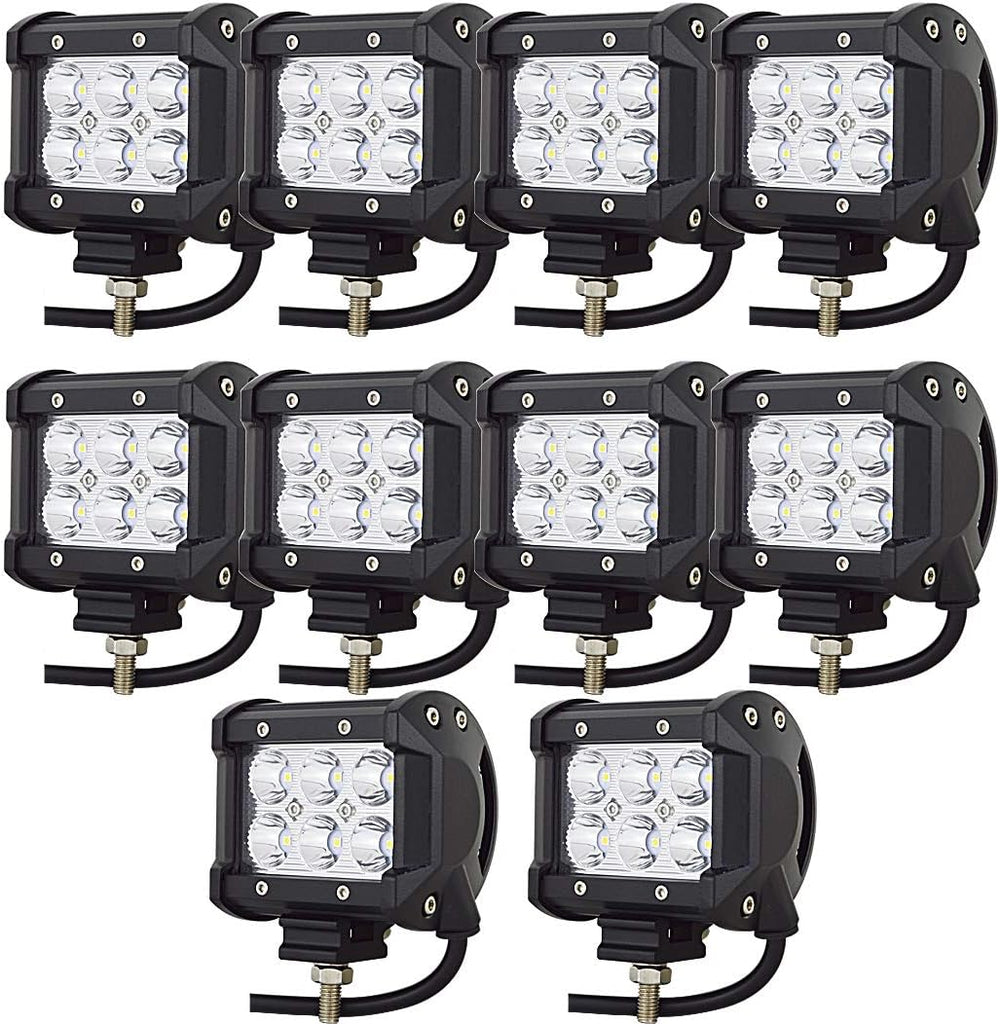 Willpower 10 Pieces 18W 4 inch LED Work Light Bar Spot Driving Fog Lamps for ...