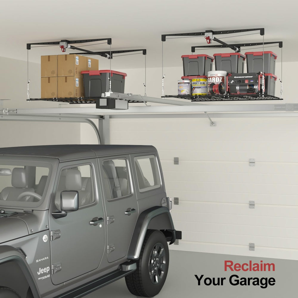 Overhead Garage Storage Lift, 4x4 Ft Ceiling Storage, Heavy-duty Ceiling Moun...
