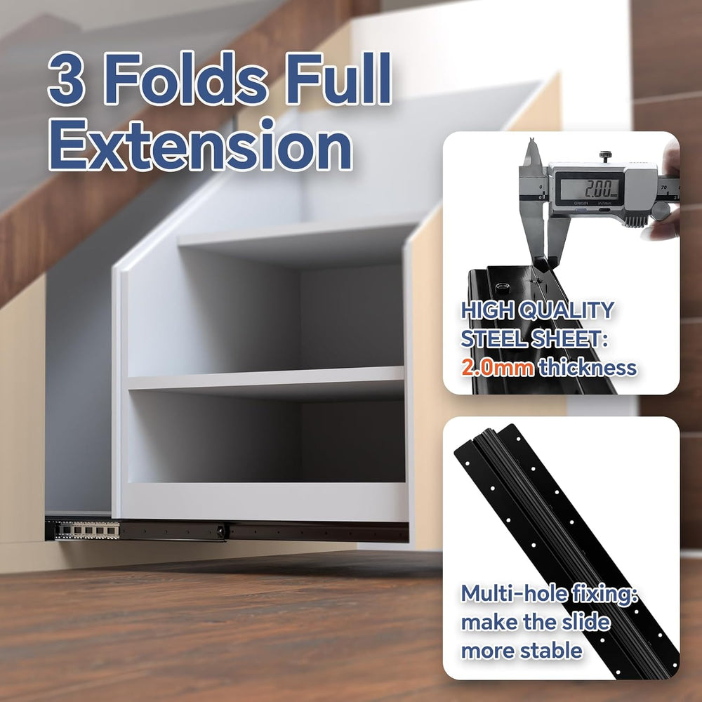 ToBeGreat 1 Pair Undermount Heavy Duty Drawer Slides 16 lnch 260 lb Load Capa...