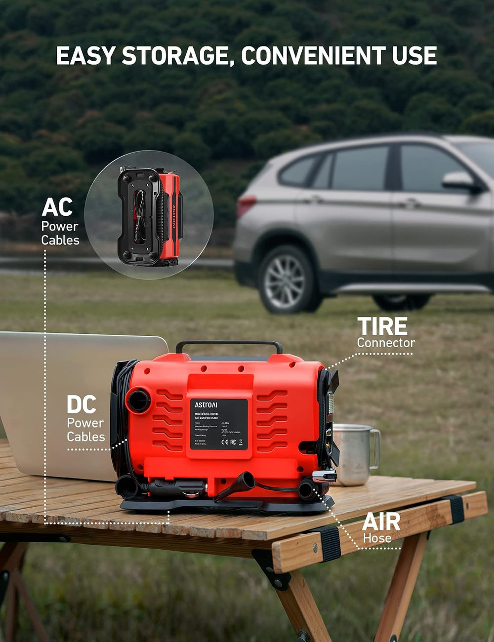 AstroAI Tire Inflator Portable Air Compressor, 12V DC/120V AC Dual Power