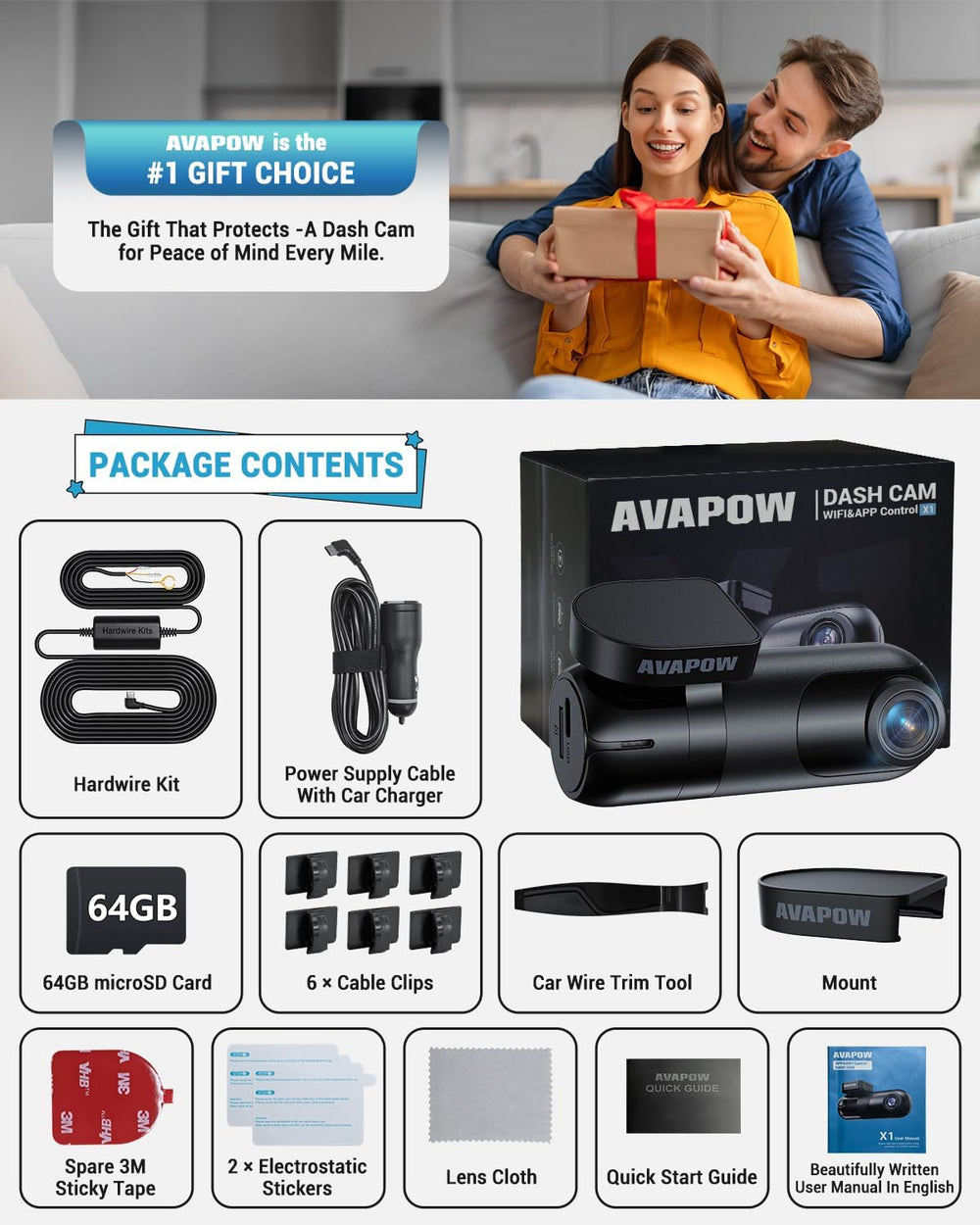 AVAPOW 4K Dash Cam Front for Cars