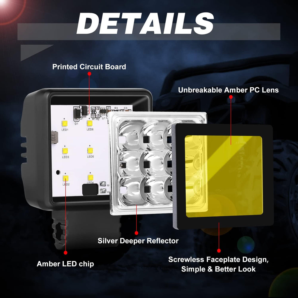 2 Inch 54W Amber LED Pods Spot Fog Lights Off Road LED Cubes Light