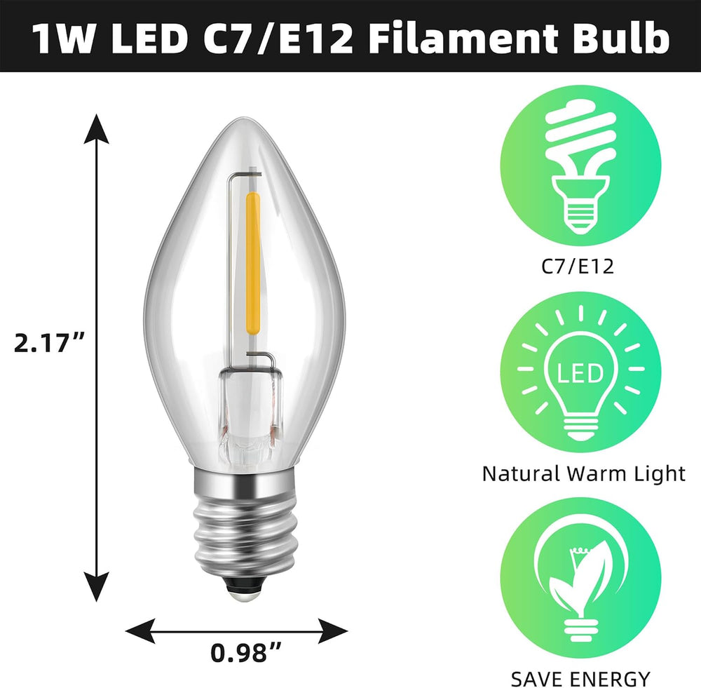Enhon 6ft Accessory Cord with 1 LED Light Bulb, C7 Bulbs, 8 Pack