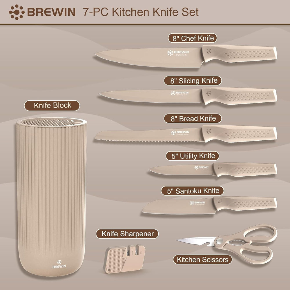 Brewin Knife Set, 8PC Kitchen Knife Set with Universal Block and Scissors