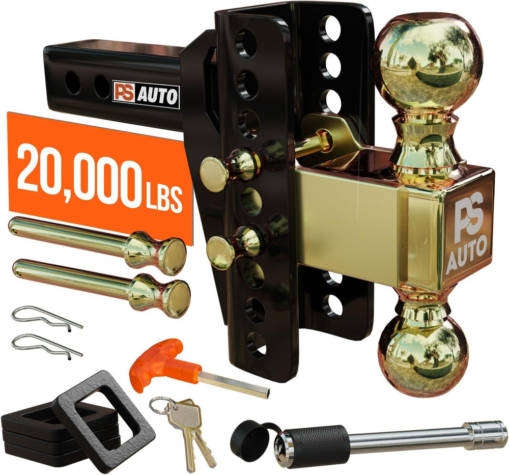 Adjustable Gooseneck Drawbar Trailer Hitch - 20,000 LBS, Fits 2 and 2-5/16 In...