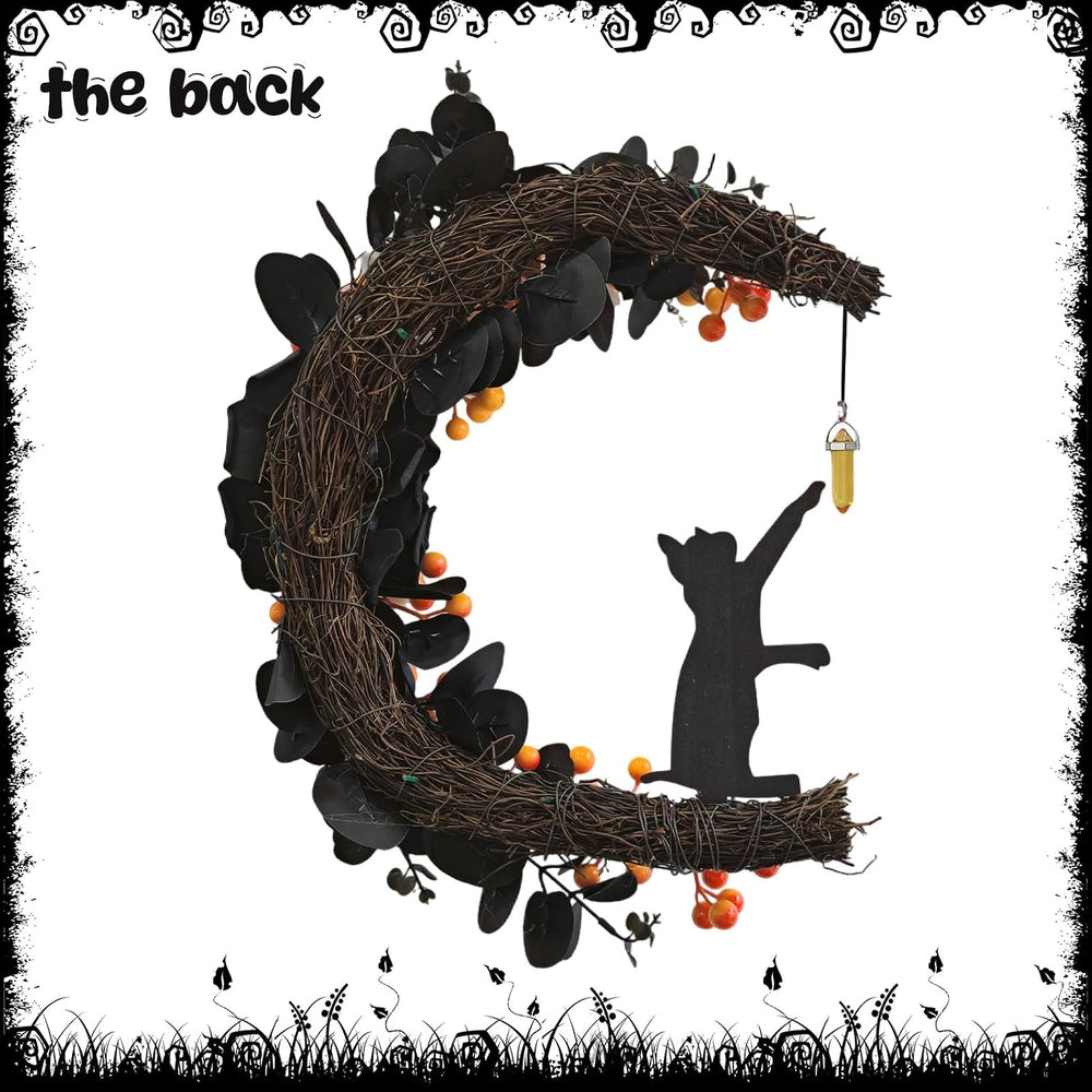 Halloween Decorations Black Cat Half-Moon Wreath