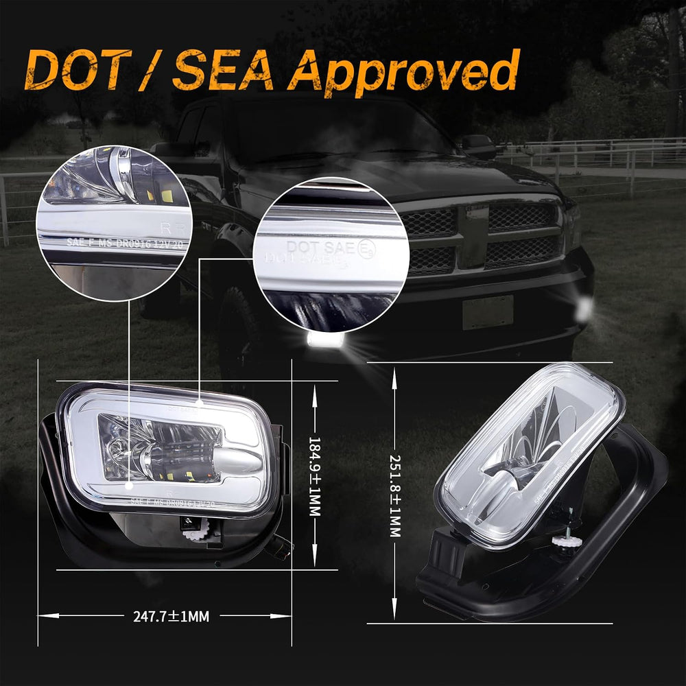 BICYACO DOT LED Fog Light for Dodge Ram 1500 2500 3500 2009-2018, Silver