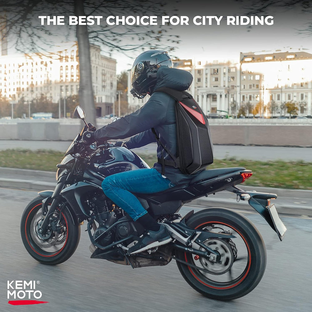 KEMIMOTO Motorcycle Backpack, Hardshell Helmet Backpack 22L Carbon Fiber Refl...