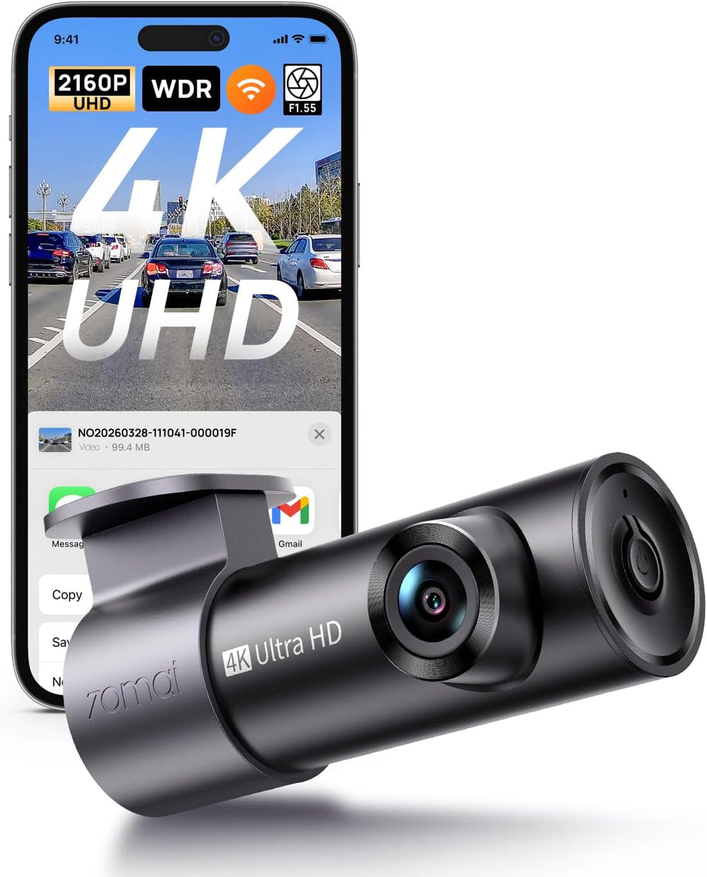 70mai M310 Plus 4K Dash Cam Front with Night Vision, 140ยฐ Wide Angle Dash Cam...