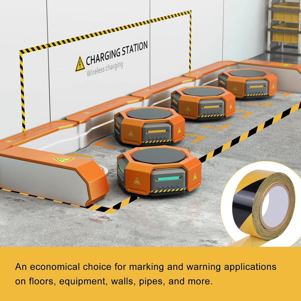 3 Roll 2" x 164FT Black & Yellow Caution Tape, Strong Adhesive Floor...