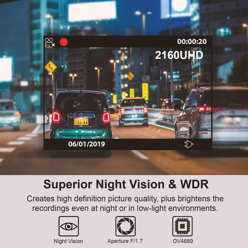 REXING V1 - 4K Ultra HD Car Dash Cam 2.4" LCD Screen, Wi-Fi, 170ยฐ Wide A...