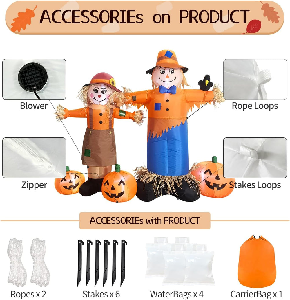 DomKom 6ft Long Inflatable Scarecrow and Pumpkin โ Halloween Thanksgiving Fal...