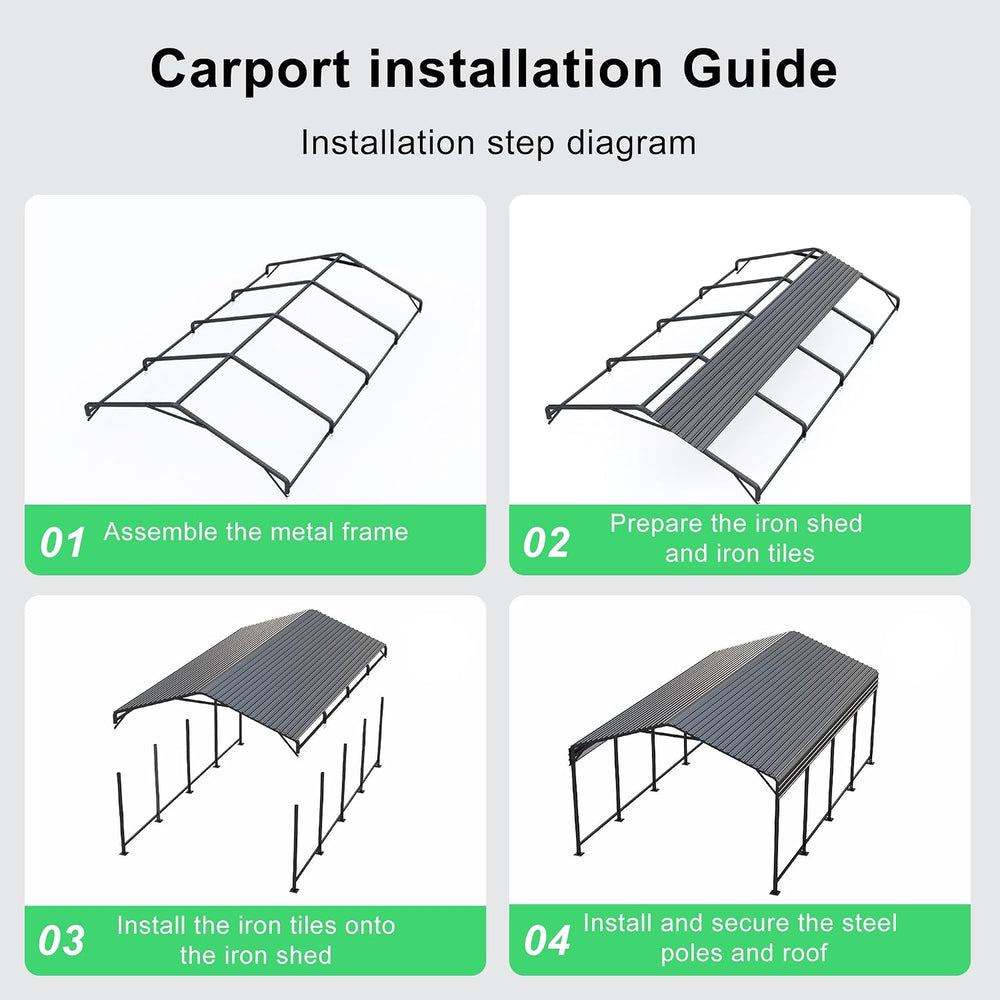 20x20 Heavy-Duty Metal Carport, Galvanized Steel Shelter for Pickup Trucks, B...