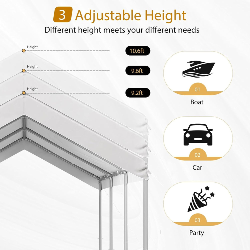Aoxun 10x15 ft Heavy Duty Carport, Adjustable Height Portable Garage, White