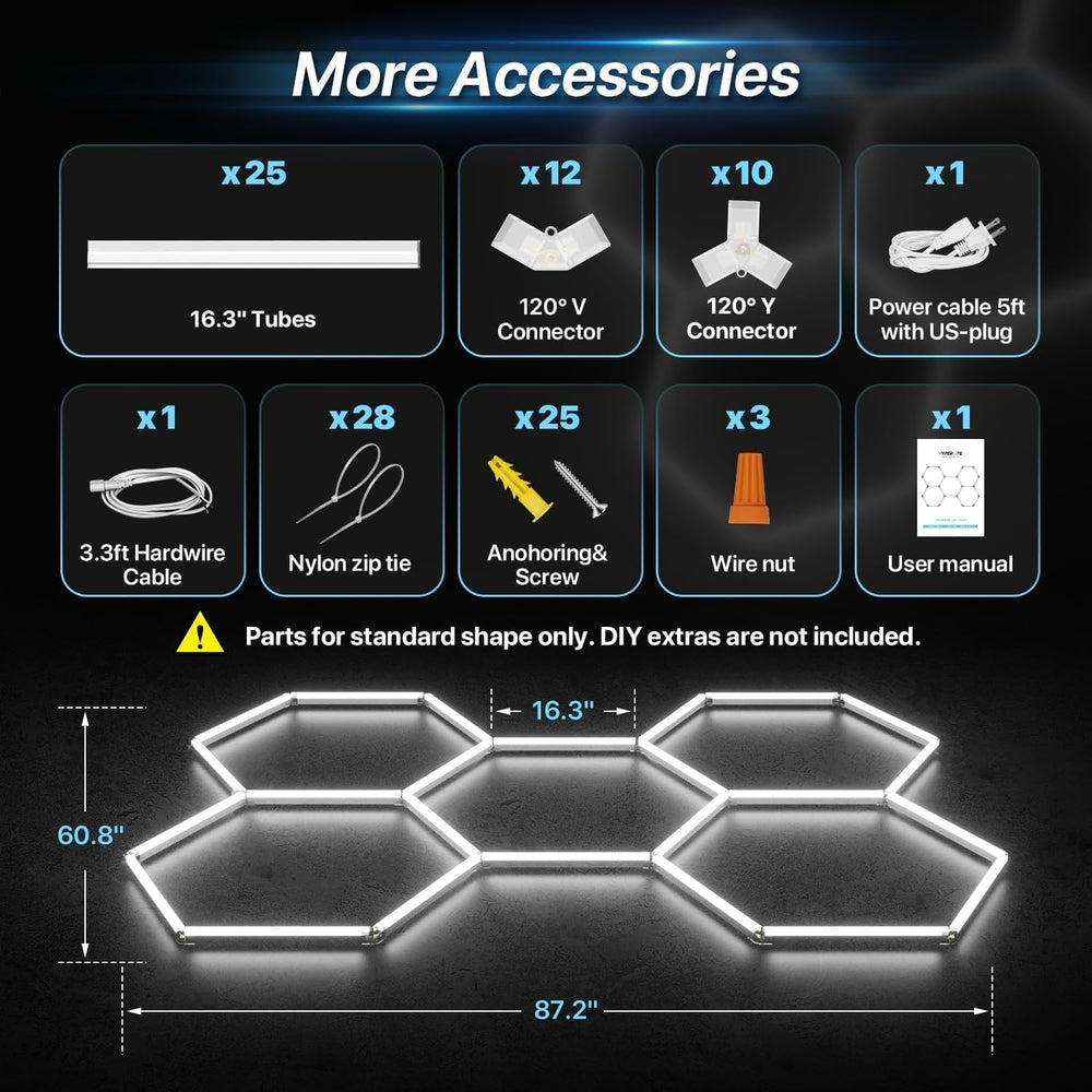 HYPERLITE Gen II Hexagon Garage Lights: 168W 16800LM 5 Grids Hexagon Led Ligh...