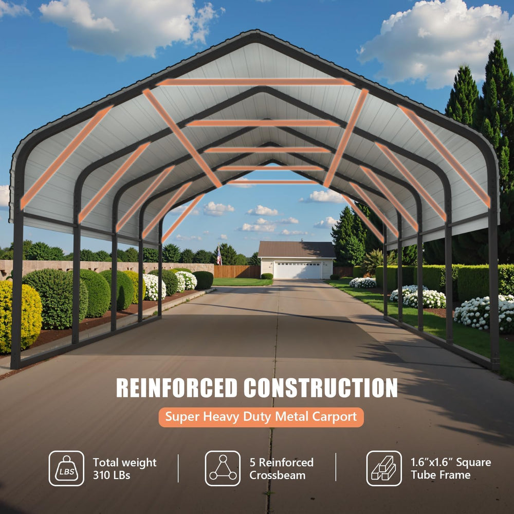 12x20 Heavy Duty Metal Carport, All-Weather Enclosed Car Garage