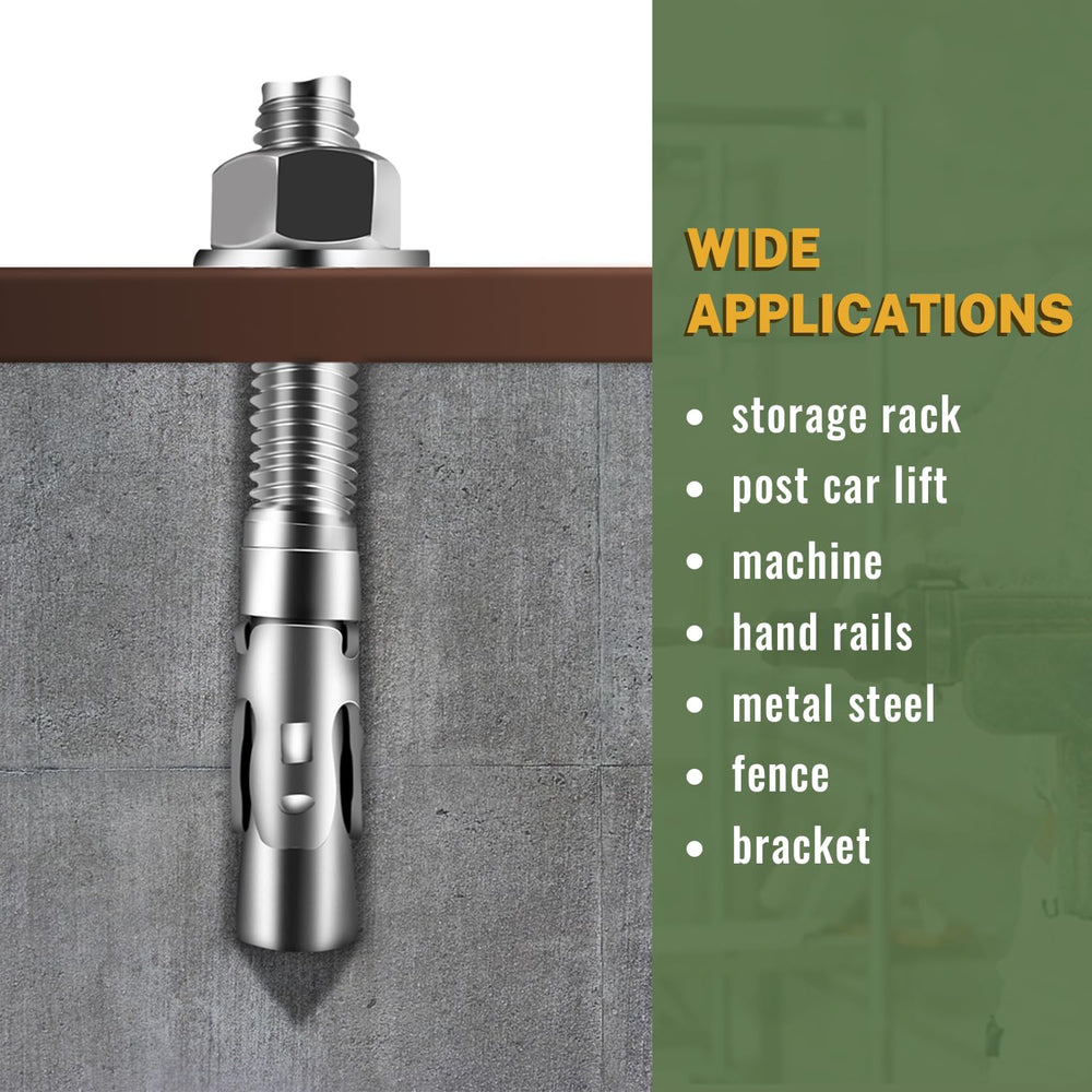 LIONMAX 12Pcs 1/2" x 5-1/2" Stainless Steel Concrete Anchors, Wedge...