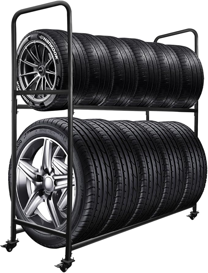Rolling Tire Rack For Garage, Tire Storage Rack, Adjustable Metal