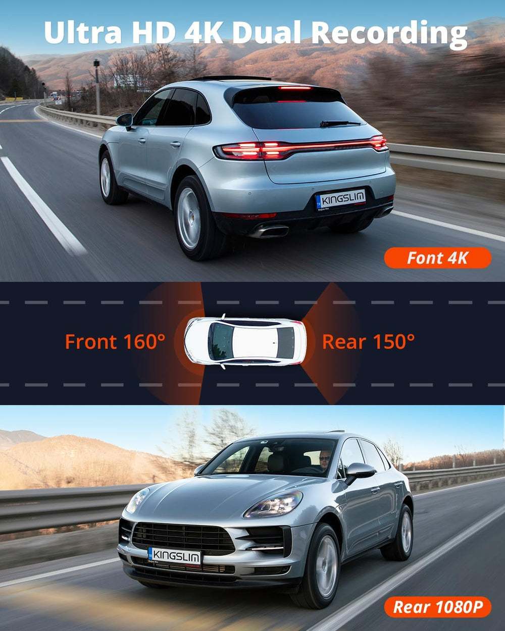 Dash Cam Front and Rear Camera 4K+1080P, Kingslim Dash Camera for Cars Built-...