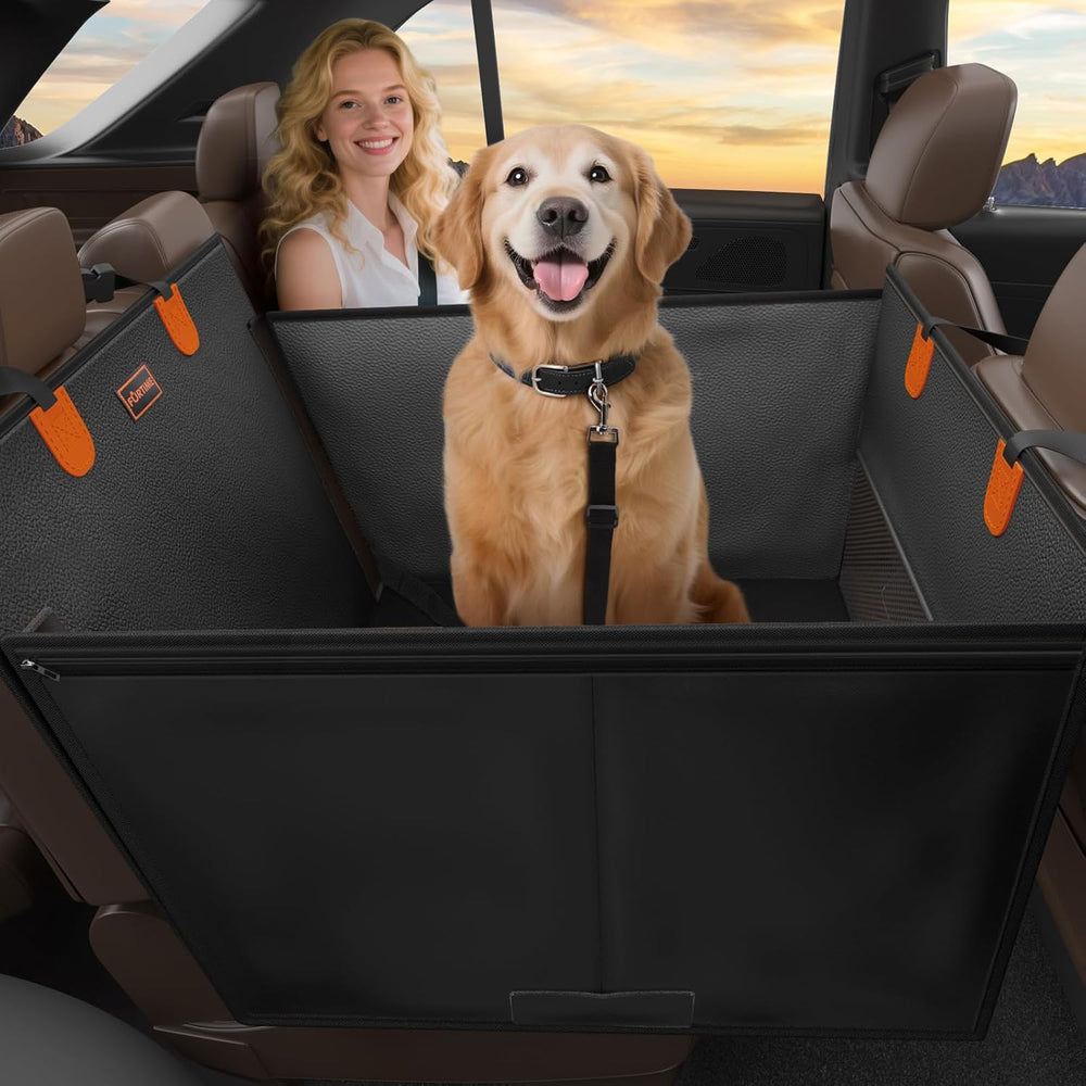FURTIME Large Dog Car Seat, Upgraded PU Leather Back Seat Extender with Hard ...