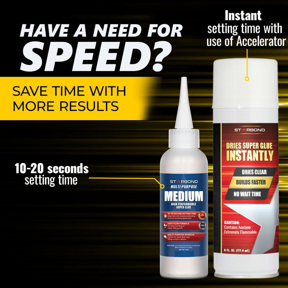 Starbond Medium CA Glue with Activator Bundle (4 oz. + 6 oz.) โ Premium Cyano...