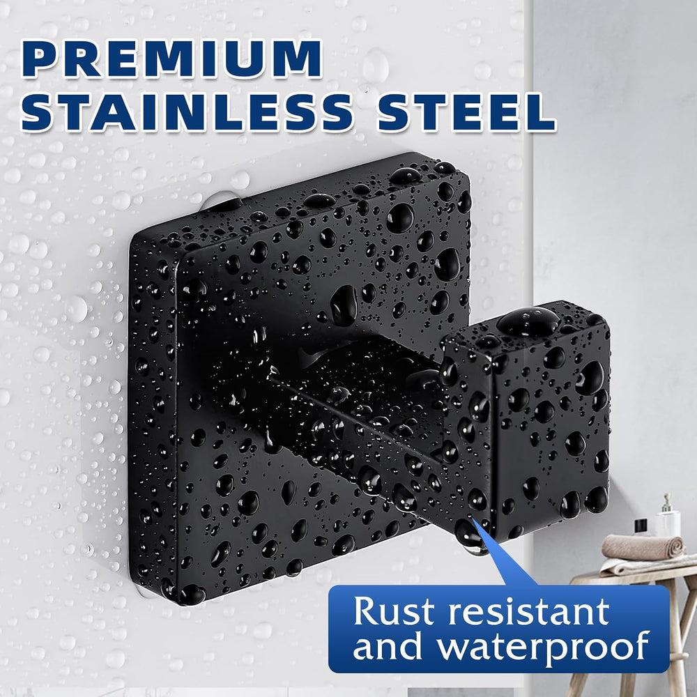 Matte Black Towel Hooks for Bathrooms, Heavy Duty Wall Mounted Stainless Stee...