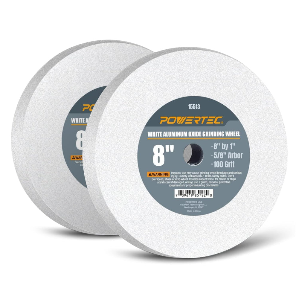 POWERTEC Bench Grinder Wheel 2PK, 8 Inch Grinding Wheel 100 Grit, White Alumi...