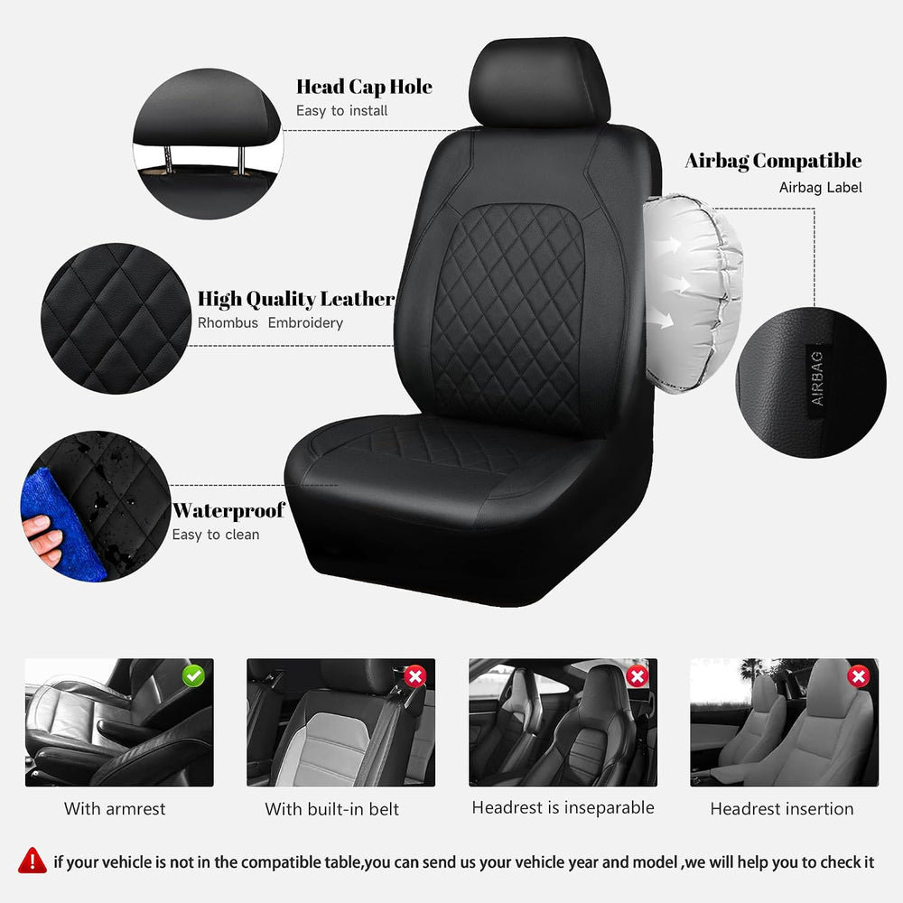 Universal Pu Leather Car Seat Covers Front Seats only, Airbag Compatible, Wat...