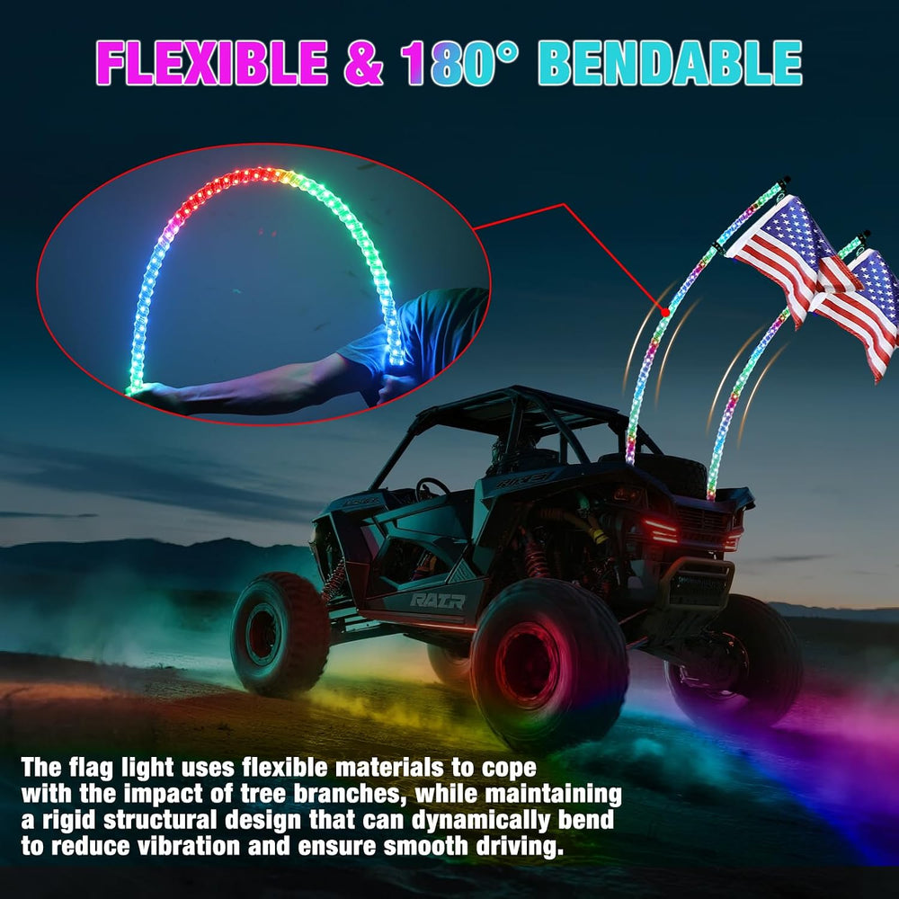 2PCS 3FT LED Whip Lights for UTV/ATV, APP & Remote Control, Chasing Color...