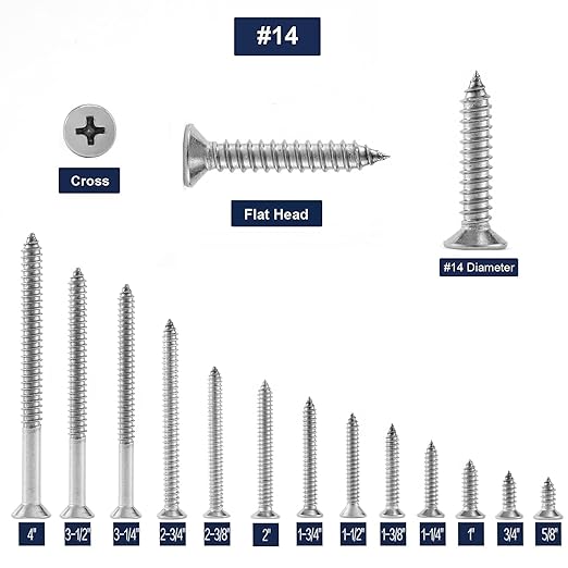 #14 x 4" Wood Screw 100Pcs 18-8 Stainless Steel Screws Flat Head Phillip...