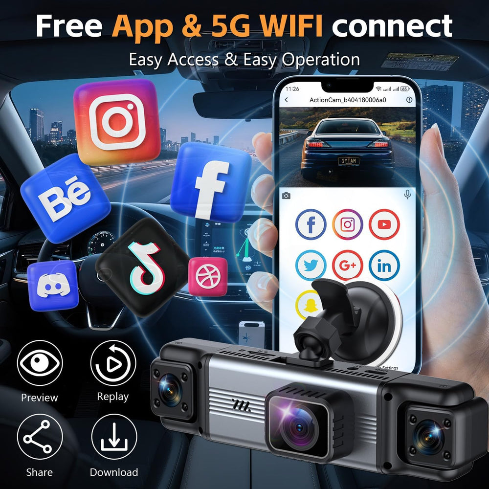 4 Channel 360ยฐ Dash Cam Front and Rear Inside, 64GB Card Included