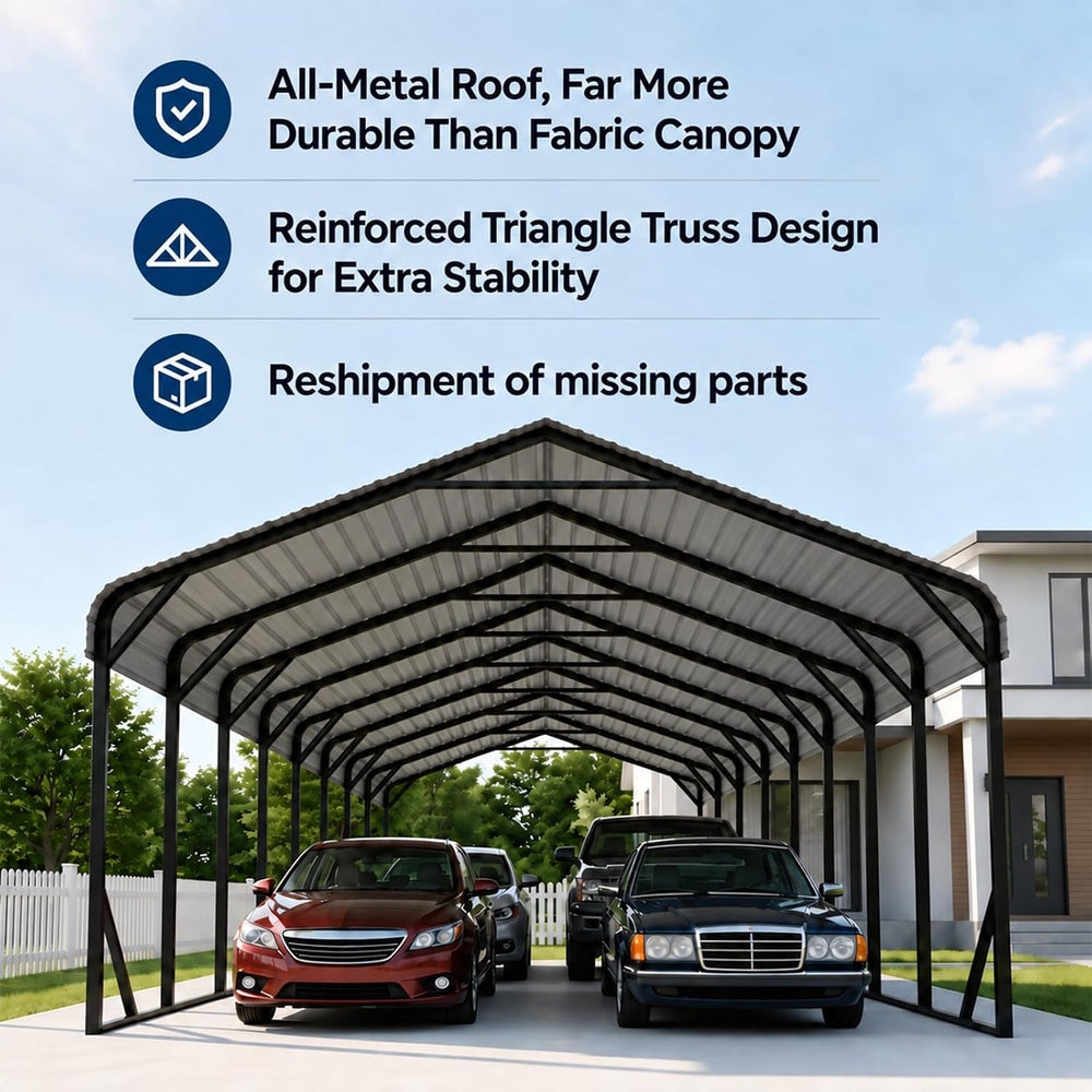 Gray 20x40 FT Large Heavy Duty Metal Carport