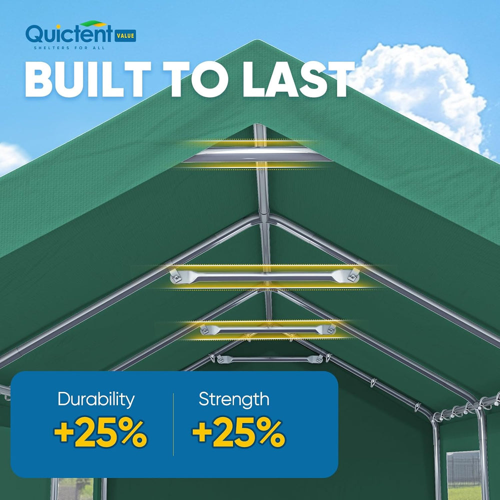 Quictent 12x20 ft Heavy Duty Carport with Sidewalls, Reinforced Galvanized Ou...