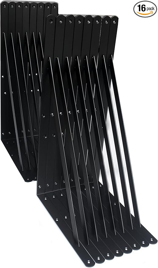 16 Pack L20 x H 12" Black Heavy Duty Shelf Brackets