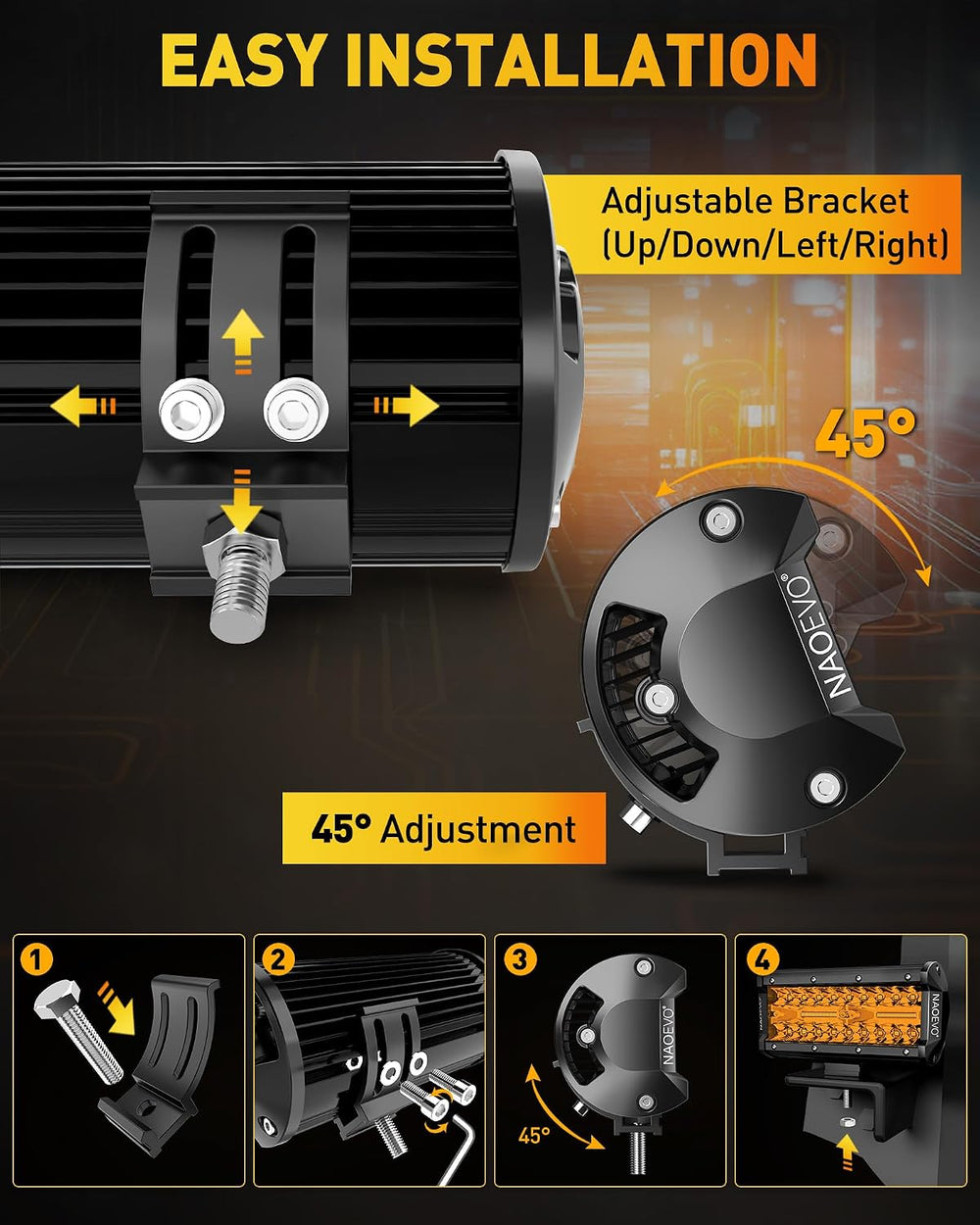 NAOEVO 7 Inch Amber LED Light Bar, 240W 24,000LM LED Fog Lights, Amber