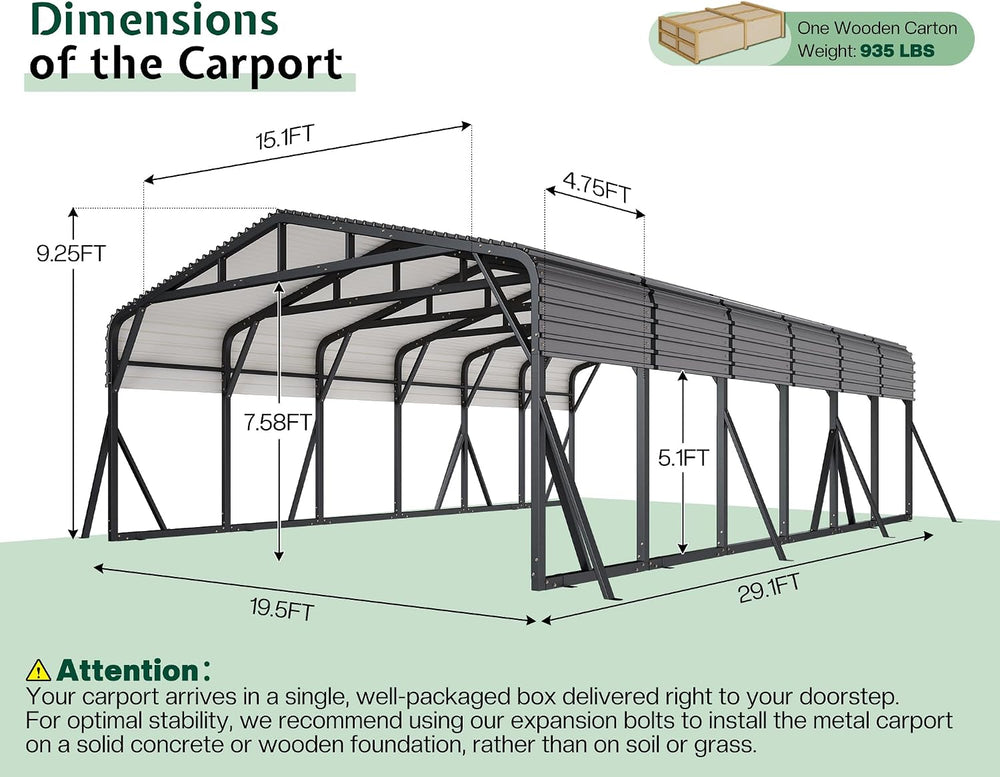 Jocisland 20x30 FT Heavy Duty Metal Carport for Multiple Vehicles