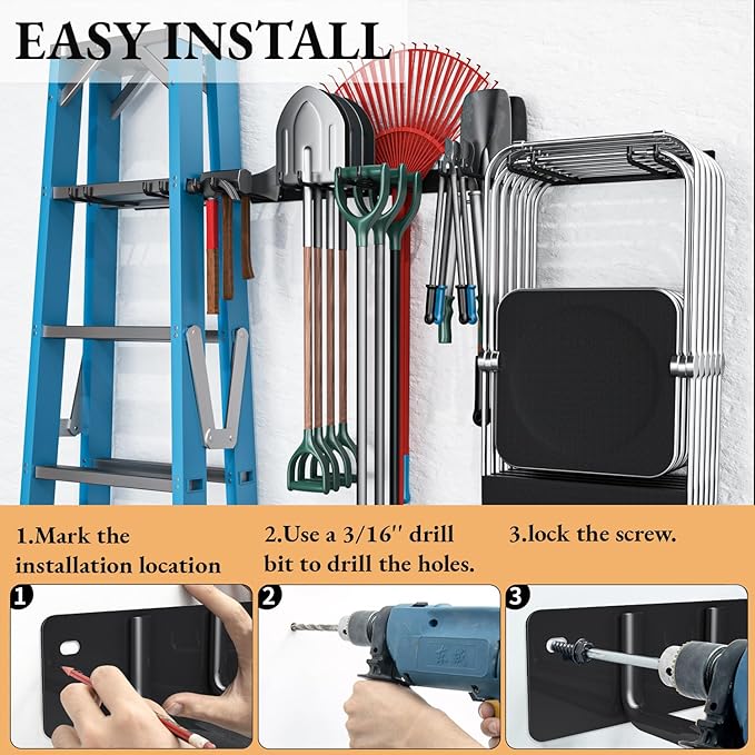 Folding Chair Storage Rack Wall Mount, Garden Tool Hanger (4 Pack)